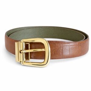 Chico’s reversible Brown and Green Leather Belt with Gold Buckle